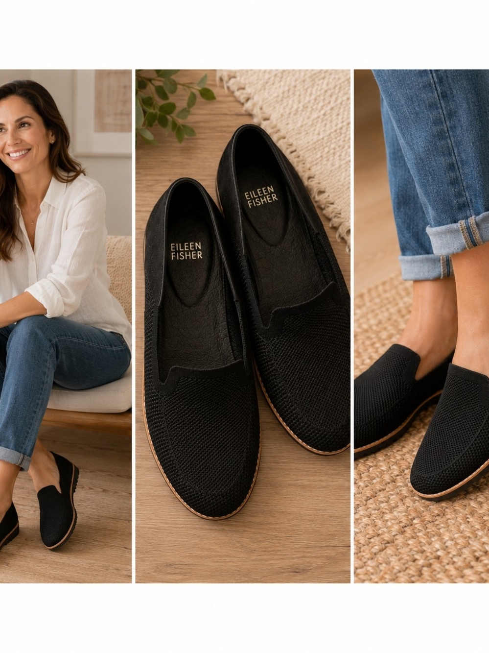 Eileen Fisher Black Knit Slip-On Loafers